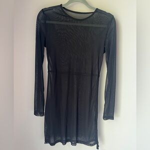Sheer Black Long Sleeve Swimsuit Coverup w/ Adjustable Cinch on One Side
